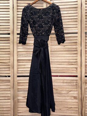 R&M Richards Lace Gunmetal High-Low Formal Gown